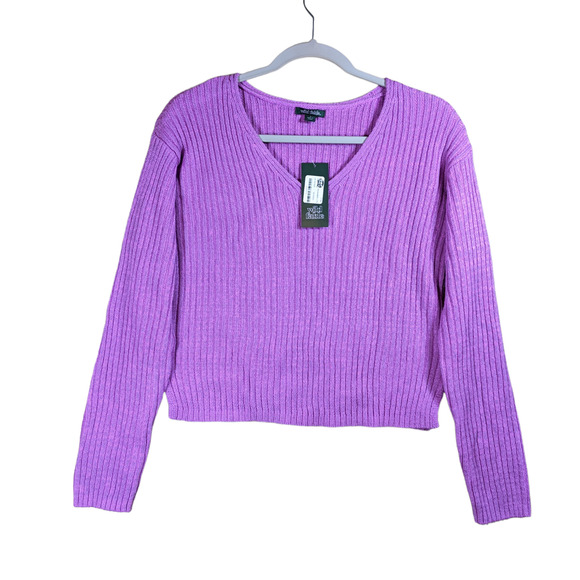 Wild Fable Ribbed Sweater VNeck Neon Purple XXL Casual Side Slit‎ Career Top 2XL - Picture 7 of 8